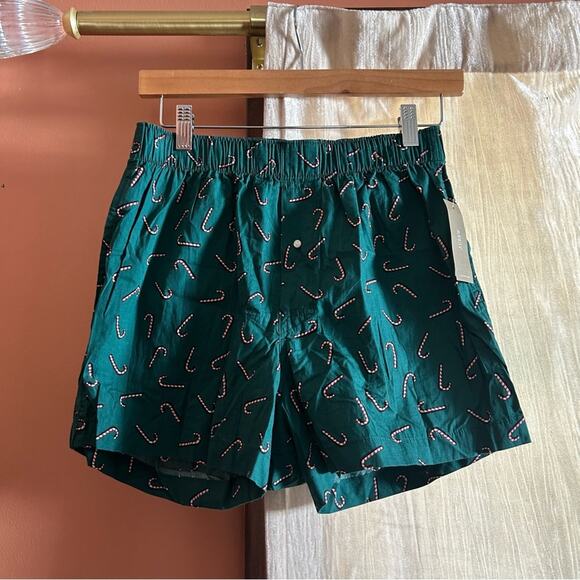 J. Crew Printed Boxers Candy Cane Pattern Green Red 100% Cotton NWT Men’s Size S - Picture 1 of 5